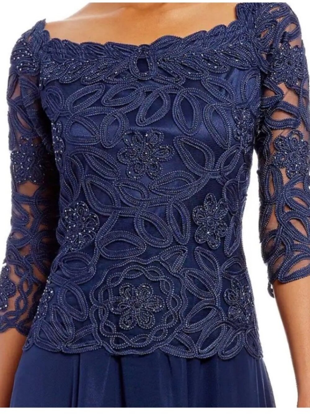NWT Soulmates Women's Navy-Blue Beaded and Crochet Maxi Dress. Size M